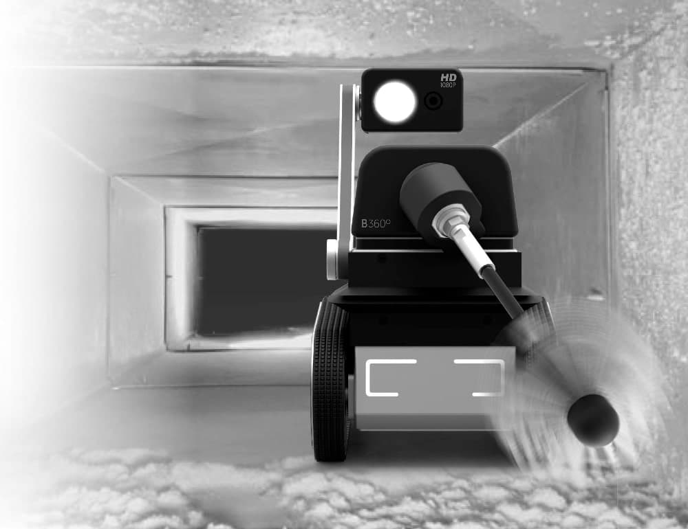 Robotic HVAC duct cleaning system in operation