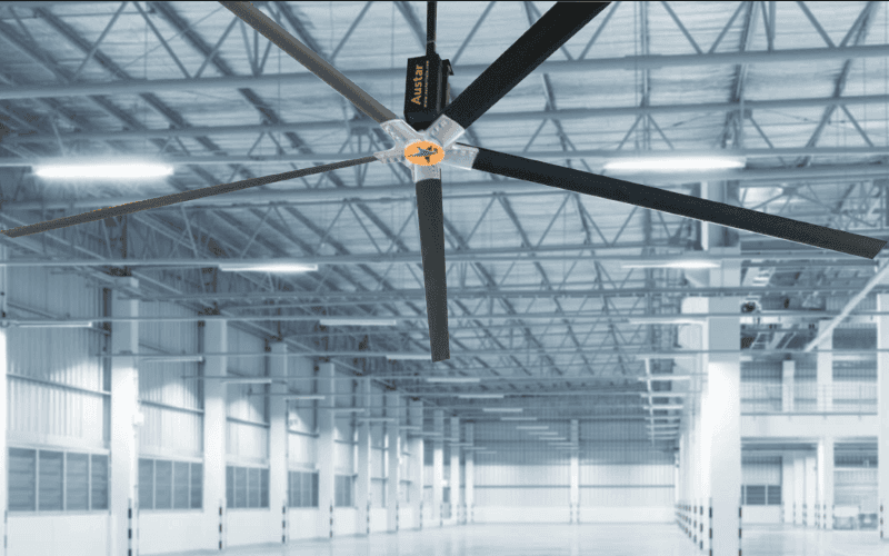 HVLS fan installation for warehouse cooling